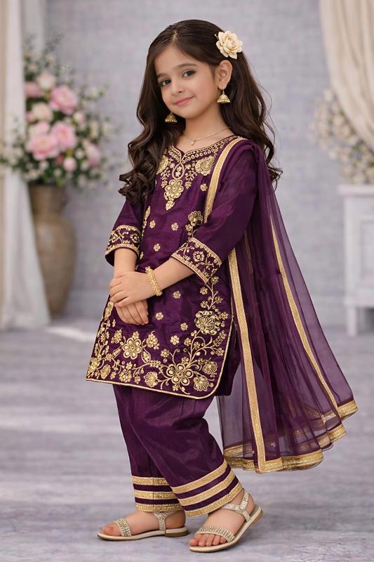 Trending New Eid Special Chinos Silk Purple Kids fashion distributor in Gujarat
